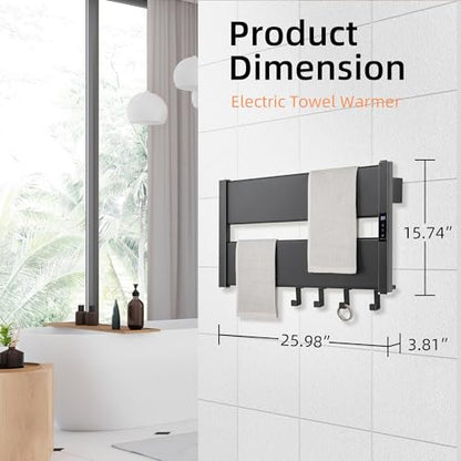 K&KALONZO Electric Heated Towel Rack, 2-Min Heat, Plug-in/Hardwired, H2-B | Wall Mounted, 10 Timers & 3 Heat Levels, 2H Rapid Dry, Anti-Scald, Aerospace Aluminum Towel Warmer for Bathroom, 4 Hooks, - color: Black, size: 2-Bar