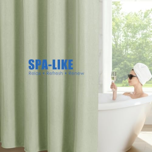 Linen-Like Shower Curtain, Waterproof Premium 250GSM Heavyweight Fabric, 72 x 72, with 12 Stainless Steel Hooks, Luxury Hotel Spa Bathroom Decor, Machine Washable, Weighted Hem, Sage Green - color: Linen-sage Green
