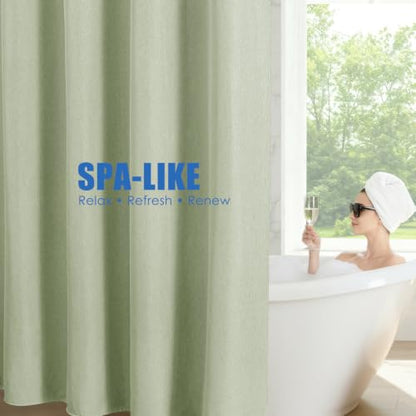 Linen-Like Shower Curtain, Waterproof Premium 250GSM Heavyweight Fabric, 72 x 72, with 12 Stainless Steel Hooks, Luxury Hotel Spa Bathroom Decor, Machine Washable, Weighted Hem, Sage Green - color: Linen-sage Green