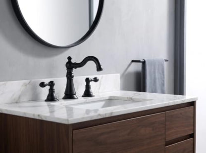 Matte Black 2-Handle 8 Inch Widespread Bathroom Faucet, 3 Holes | Derengge Traditional Widespread Sink Faucet, With Pop-Up Drain 360° Swivel Stainless Steel Spout,F-8805P-MT - color: Matte Black