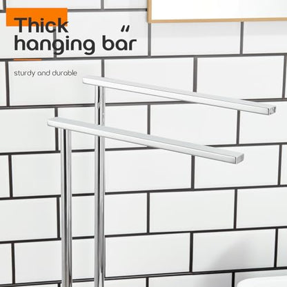 Hand Towel Holder Chrome for Bathrooms Vanity Countertop 2-Tier Towel Rack Free Standing with Thicken Marble Base, Polished Stainless Steel AN7003CH - color: Polished Chrome, size: 2-Bar