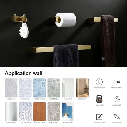 BAGNOLUX Brushed Gold Towel Bar, Bath Towel Holder 304 Stainless Steel, Towel Racks for Bathroom, Square Bathroom Accessories Set Towel Bar Set Heavy Duty, Brushed Brass - color: Brushed Light Yellow Gold-b