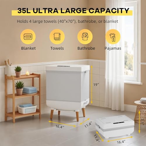 35L Foldable Towel Warmer Bucket for Bathroom,Large Quick Heat Hot Warming Tub,Blanket Heater Towel Warmers Bucket,One-Piece Space-Saving Design,Portable Housewarming Luxury Spa Gift at Home - color: 35l Grey (Foldable)
