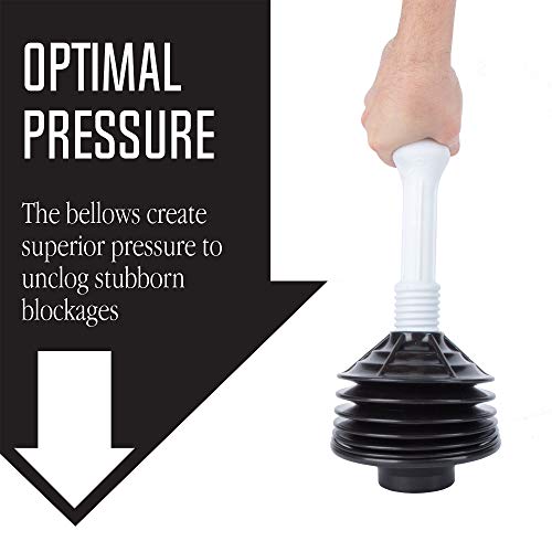 JS Jackson Supplies Professional Bellows Accordion Toilet Plunger, High Pressure Plunge Removes Heavy Duty Clogs from Bathroom Toilets, All Purpose Power Plunger, White & Black - color: White/Black