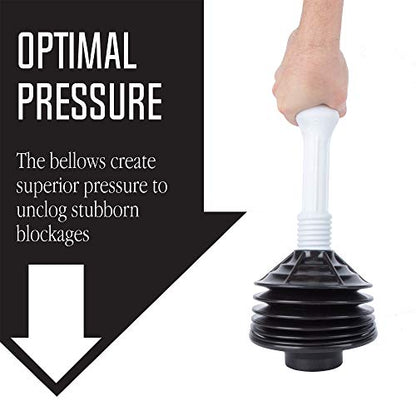 JS Jackson Supplies Professional Bellows Accordion Toilet Plunger, High Pressure Plunge Removes Heavy Duty Clogs from Bathroom Toilets, All Purpose Power Plunger, White & Black - color: White/Black