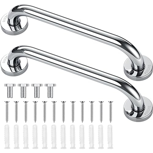 Blulu 2 Set Shower Grab Bar Stainless Steel Bathroom Grab Bar Handle Anti Slip Heavy Duty Bathtub Handle Support Balance Hand Rails for Bathroom Elderly Handicap Senior Pregnant (16 Inch) - size: 16 Inch