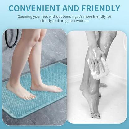 Yolife Shower Foot Scrubber Mat, Anti-Slip Bath Mat with Scrub Bristles, Soft Shower Foot Massager with Strong Suction Cups for Soothe Achy Feet, 25.6" x 13.4" - color: Light Blue, size: 25.6" x 13.4" (Rectangular)