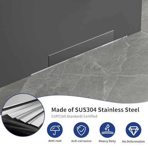 Linear Wall Drain 18’’, CUPC Certified | 304 Stainless Steel Side Drain w/ Tiled Grate & Hair Strainer, Brushed Tiled Shower Drain for Bathroom - size: 18"