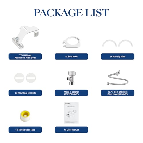 Non-Electric Bidet Attachment for Toilet Seat, Daul Clean Nozzles 3 Modes Adjustable Water Pressure Bidet Toilet Seat Attachment with Pressure Controls Feminine/Posterior Wash (TT17N)