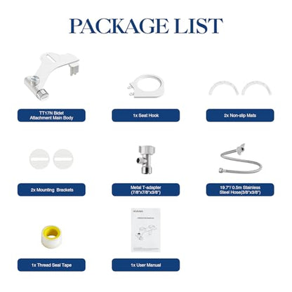 Non-Electric Bidet Attachment for Toilet Seat, Daul Clean Nozzles 3 Modes Adjustable Water Pressure Bidet Toilet Seat Attachment with Pressure Controls Feminine/Posterior Wash (TT17N)