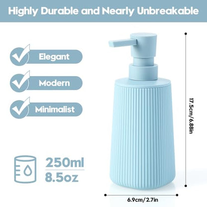 YAUKPH Small Soap Dispenser for Bathroom and Kitchen Light Blue | Modern Farmhouse Striped Style Plastic Hand Soap Dish Soap Dispenser with Pump - color: Light Blue