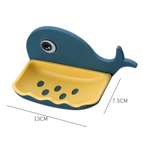 TIDTALEO Whale Shaped Adhesive Soap Holder with Draining Design Wall-Mounted Bar Soap Rack for Bathroom Shower Dark Blue Non-Drill Organizer