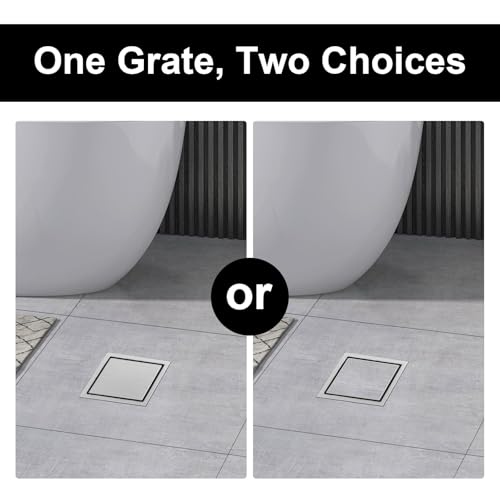 6 Inch Shower Drain Brushed with Tile Insert Grate, Floor Drain Brushed 304 Stainless Steel, Including Hair Strainer - color: Brushed, size: 6 IN