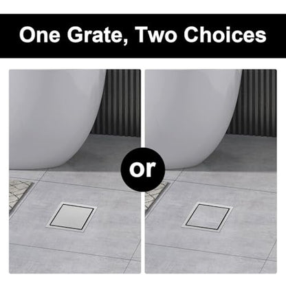 6 Inch Shower Drain Brushed with Tile Insert Grate, Floor Drain Brushed 304 Stainless Steel, Including Hair Strainer - color: Brushed, size: 6 IN