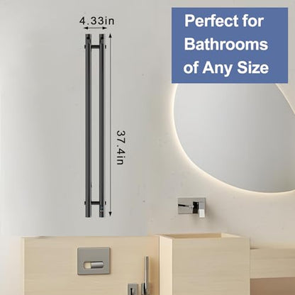 Heated Towel Rack, Towel Warmer with Timer, Wall Mounted hot Towel Warmer Rack for Bathroom, Hardwired or Plug-in Models Vertical Towel Heater, 2 Vertical Rack Round Design (Black) - color: Black