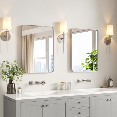 USHOWER Brushed Nickel Bathroom Mirrors 22"x30" 2 Pack | Silver Rectangle Vanity Mirrors for Bathroom Sink, Aluminum Frame, Anti-Rust, Tempered Glass, Horizontal or Vertical - color: Brushed Nickel, size: 22"Lx30"W-2pcs