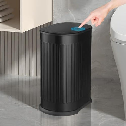 1.6 Gallon Trash Can with Lid, Small Bathroom Trash Can Wastebasket, Slim Garbage Can with Inner Bucket, Press Top Lid Garbage Container Bin for Kitchen, Home, Office, Bedroom, Living Room (Black) - color: Black