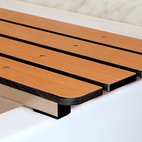 Seachrome Hermosa 32" x 13.5" Back Wall-Mount Folding Teak Tub Seat with 3" Slats - color: Phenolic Teak