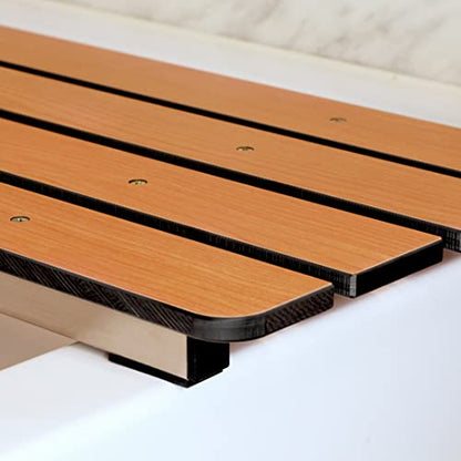 Seachrome Hermosa 32" x 13.5" Back Wall-Mount Folding Teak Tub Seat with 3" Slats - color: Phenolic Teak