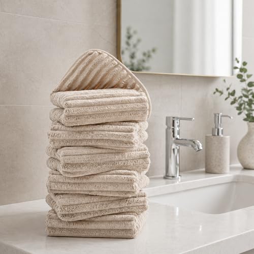 6 Pack Soft Microfiber Hand Towels for Bathroom, 16"x30", Beige | Face Towels, Highly Absorbent, Quick Dry, Low Lint, Hanging Loop, Lightweight Towels for Guest Bath, Gym, Travel & Kitchen - color: Beige