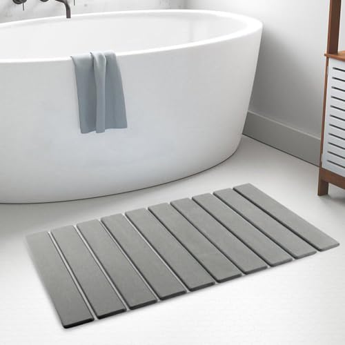 Foldable Stone Bath Mat with Round Coaster,23.62 x 15.35 inch Super Absorbent Diatomaceous Earth Mats,Collapsible Quick Dry Dish Drying Mat,for Dishes Bottles Cups Bathroom