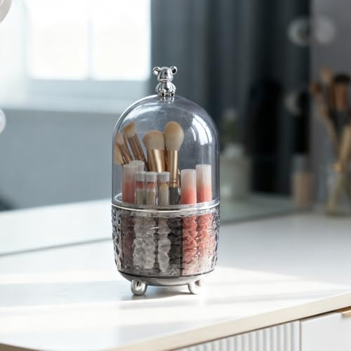 Dezzer Makeup Brush Holder with Lid, 360 Rotating Dustproof Make Up Organizers, 6 Slot Make up Brush Holder for Vanity Bathroom Countertop Office, Gray - size: 4.8x9.8 inch-Gray
