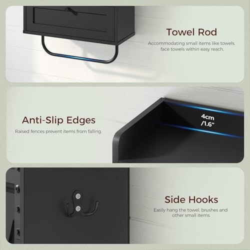 MAHANCRIS Bathroom Wall Cabinet, Farmhouse Medicine Cabinets with Sliding Door, Wall Mounted Storage Cabinet with Adjustable Shelf and Towel Bar, for Bathroom, Living Room, Kitchen, Black - color: Black