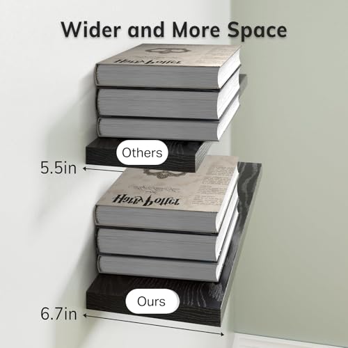 BAYKA Floating Shelves for Wall, Wall Mounted Rustic Wood Shelves for Bathroom, Bedroom, Living Room, Kitchen, Hanging Shelf for Books/Storage/Room Decor with 22lbs Capacity (Black, Set of 3, 15.7in) | Easy Install, Space Saving, Hidden Bracket, Wall Shel