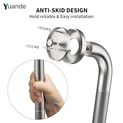 12 Inch Anti Slip Shower Grab Bar,YuanDe Brushed Nickel Bath Grab Bar | Stainless Steel Knurled Bathroom Safety Rail,Shower Handrail Support, Handicap Elderly Balance Assist Handles-1" Diameter - color: Brushed Nickel, size: 12inch-2Pack