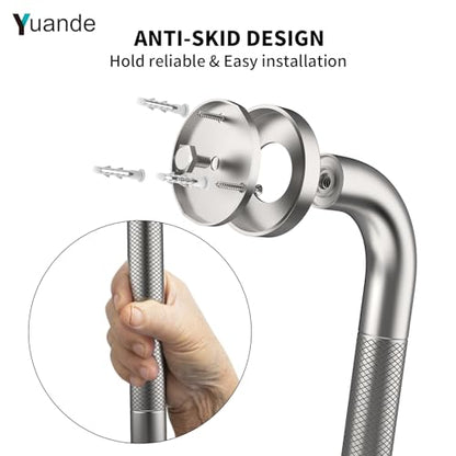 12 Inch Anti Slip Shower Grab Bar,YuanDe Brushed Nickel Bath Grab Bar | Stainless Steel Knurled Bathroom Safety Rail,Shower Handrail Support, Handicap Elderly Balance Assist Handles-1" Diameter - color: Brushed Nickel, size: 12inch-2Pack