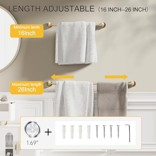 Towel Racks for Bathroom Wall Mounted Bath Towel Bar Antique Brass | Adjustable 16-26 In, Wall Mounted Towel Holder, Stainless Steel, Rustproof, Towel Bar Rod Hanger Hardware Accessories Hotel - color: Antique Brass