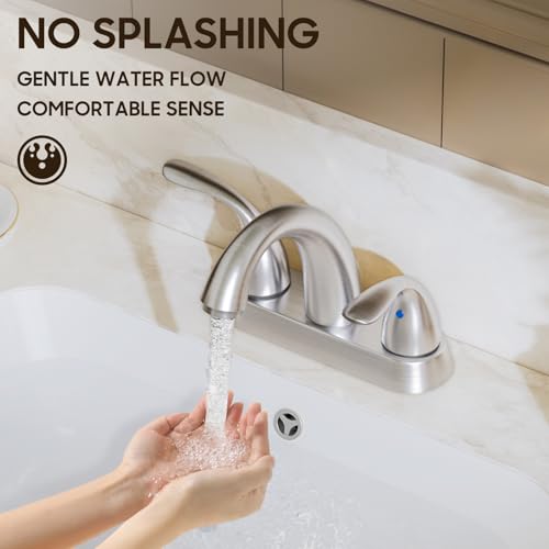 Centerset 4 Inch Brushed Nickel 2 or 3 Holes Stainless Steel Bathroom Sink Faucet, 2 Handle Bathroom Faucet with Copper Pop Up Drain and Water Supply Lines, BF008-5-BN - color: Brushed Nickel, style: 1 Pack