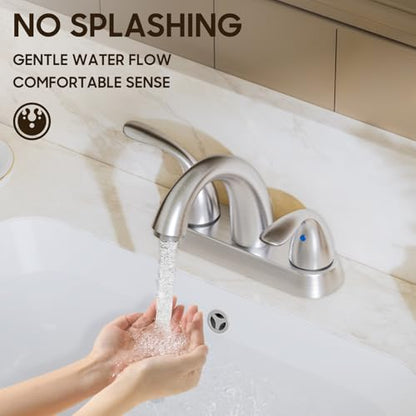 Centerset 4 Inch Brushed Nickel 2 or 3 Holes Stainless Steel Bathroom Sink Faucet, 2 Handle Bathroom Faucet with Copper Pop Up Drain and Water Supply Lines, BF008-5-BN - color: Brushed Nickel, style: 1 Pack