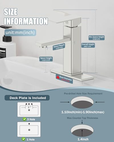 Bathroom Faucets, Bathroom Sink Faucet with Pop-up Sink Drain Stopper & Deck Plate 1 or 3 Hole, Single Handle Modern Farmhouse RV Faucet, Brushed Sealing Glaze - color: 2.Brushed Sealing Glaze, style: Short