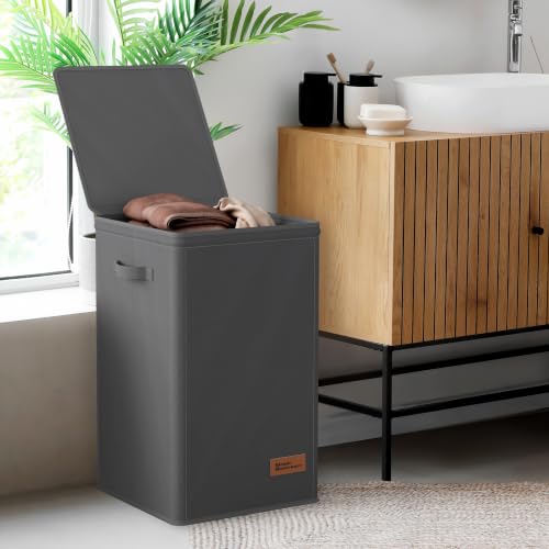 Simple Houseware Foldable Laundry Hamper Basket with Lid and Bag, Dark Gray | Heavy Duty 600D Polyester, Water-Resistant Surface - color: Dark Grey