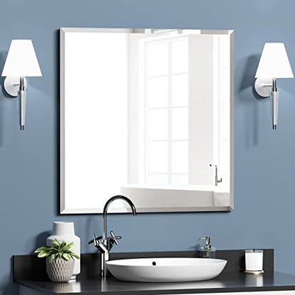 24x24 Frameless Square Bathroom Mirror | 1.1-Inch Beveled Edge - color: Rectangular, size: 24"L x 24"W