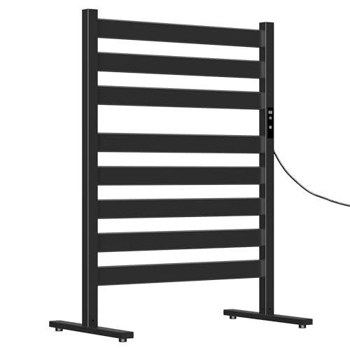 Verida Towel Warmer for Bathroom, Heated Towel Rack, Upgraded Extra-Wide Heating Area, Built-in Timer and Temperature Adjustment, Large Free-Standing Heated Towel Racks, Black 8 Bar Large - color: Matte Black, size: Large
