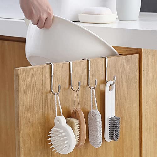 Over The Door Drawer Cabinet Hook Holder, 304 Stainless Steel Double S-Shaped Hook Hanger Metal Heavy Duty Free Punching Door Back Hanging Clothes Organizer for Towel Cloth Bags Sundries (2pcs)