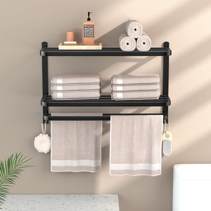 23 Inch 3-Tier Black Towel Racks for Bathroom with Towel Bars Multilayer Hotel Towel Shelf Stainless Steel Wall-Mounted Matte Finished Holder with Towel Shelves - color: Black 3tier
