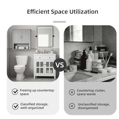 Merax Bathroom Wall Cabinet, Over The Toilet Space Saver Storage Cabinet, Medicine Cabinet with 2 Door and Adjustable Shelves, Cupboard, Grey - color: Grey, style: 2 Doors