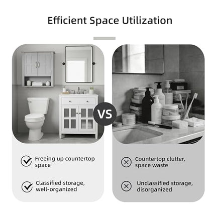 Merax Bathroom Wall Cabinet, Over The Toilet Space Saver Storage Cabinet, Medicine Cabinet with 2 Door and Adjustable Shelves, Cupboard, Grey - color: Grey, style: 2 Doors