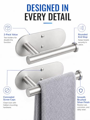 2Pcs Hand Towel Holder For Bathroom, Brushed Nickel Small Hand Towel Racks Bar Hanger For Rv Kitchen Wall Mounted, Thicken 6.3" SUS304 Stainless Steel Towel Ring Modern Contemporary Heavy Duty, 2 Pack - color: Silver