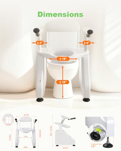 Electric Toilet Seat Lift, 3-in-1 Commode Chair Riser with Backrest, Removable Bucket & Foldable Armrest for Easy Transfer | 440 LBS Heavy-Duty, Mobility Aids for Seniors & Disabled