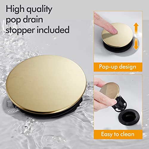 Bathroom Sink Faucet FRANSITON 4 Inch 2 Handle Lead-Free Brushed Glod Bath Sink Faucet with Pop-up Drain Stopper and Supply Hoses - color: Brushed Gold