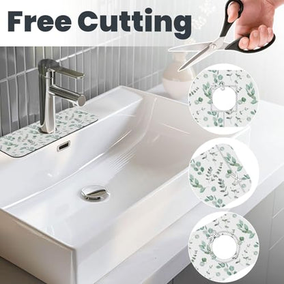 Watercolor Sage Green Grass Leaves Kitchen Sink Splash Guard Faucet Mat Super Absorbent Fast Drying Mat Sink Gadgets-Fast Drying Pad Sink Mat For Kitchen Bathroom (15" X 5.5" ) - color: Sage Leaves