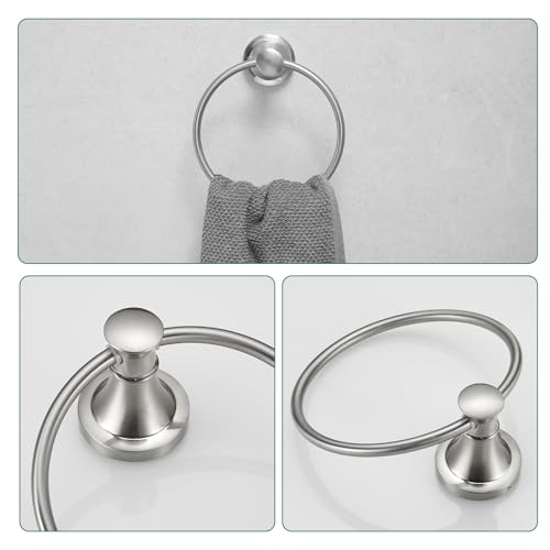 Hoimpro Brushed Nickel 4-Piece Bathroom Bath Set, Wall Mount Bathroom Hardware Fixture (Adjustable Towel Bar Rack, Towel Ring Holder, Paper Towel Holder, Double Towel Hook), Bathroom Accessories - color: Brushed Nickel