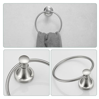 Hoimpro Brushed Nickel 4-Piece Bathroom Bath Set, Wall Mount Bathroom Hardware Fixture (Adjustable Towel Bar Rack, Towel Ring Holder, Paper Towel Holder, Double Towel Hook), Bathroom Accessories - color: Brushed Nickel
