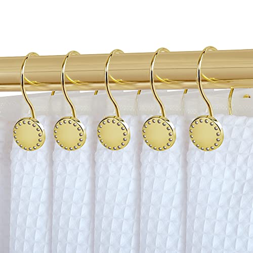 Utopia Alley HK19XX Shower Hooks - Double Shower Curtain Rings for Bathroom - Rust Resistant Shower Curtain Hooks for Shower Curtain or Liner - Shower Curtain Rings with Crystal Design - Set of 12 - color: Gold