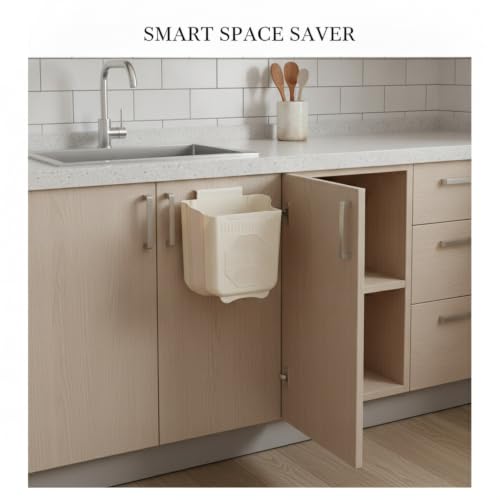 Foldable Trash Can, Wall Mounted Waste Bin for Kitchen Cabinet or Bathroom Vanity, Space Saving PP Plastic Garbage Bin with Lid (1 PC)