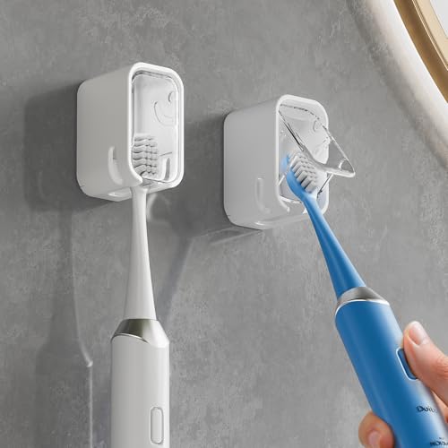 MOPMS Single Slot Toothbrush Holders Wall Mounted with Cover for Bathrooms | 2PCS Toothbrush Cover for Shower, Single Toothbrush Dispenser Storage Organizer for Family & Travel - color: Clear